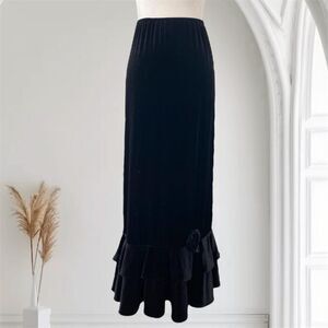 Msk 90s Vintage Black Witchy Whimsygoth Rose Velvet Tiered Layered Maxi Skirt L
